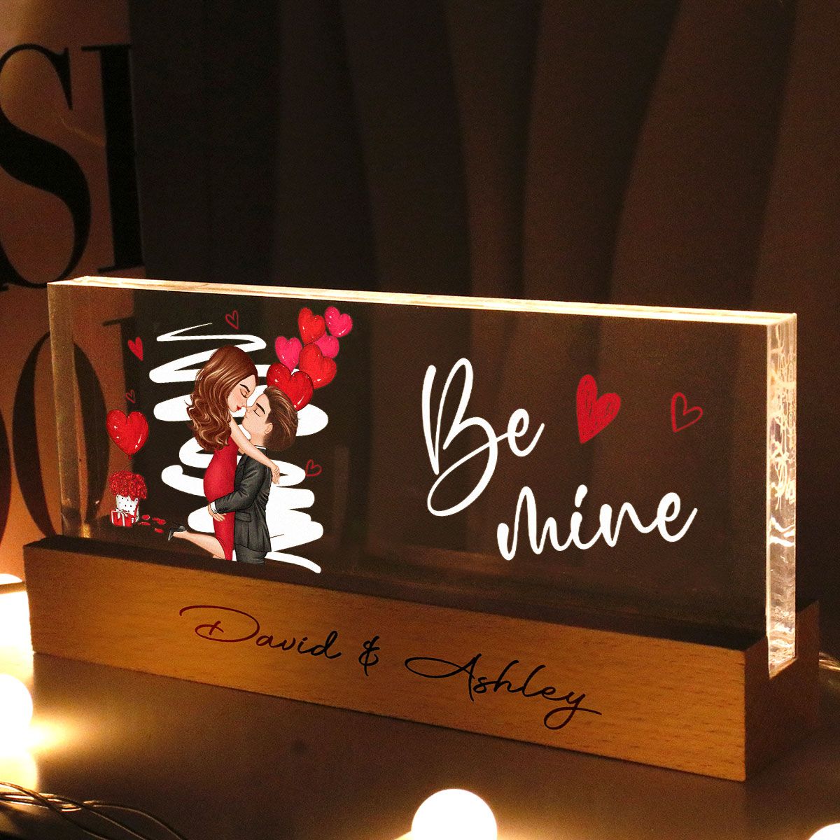 Be Mine Couple Kissing Personalized Acrylic LED Night Light, Anniversary Gift For Her, Gift For Him