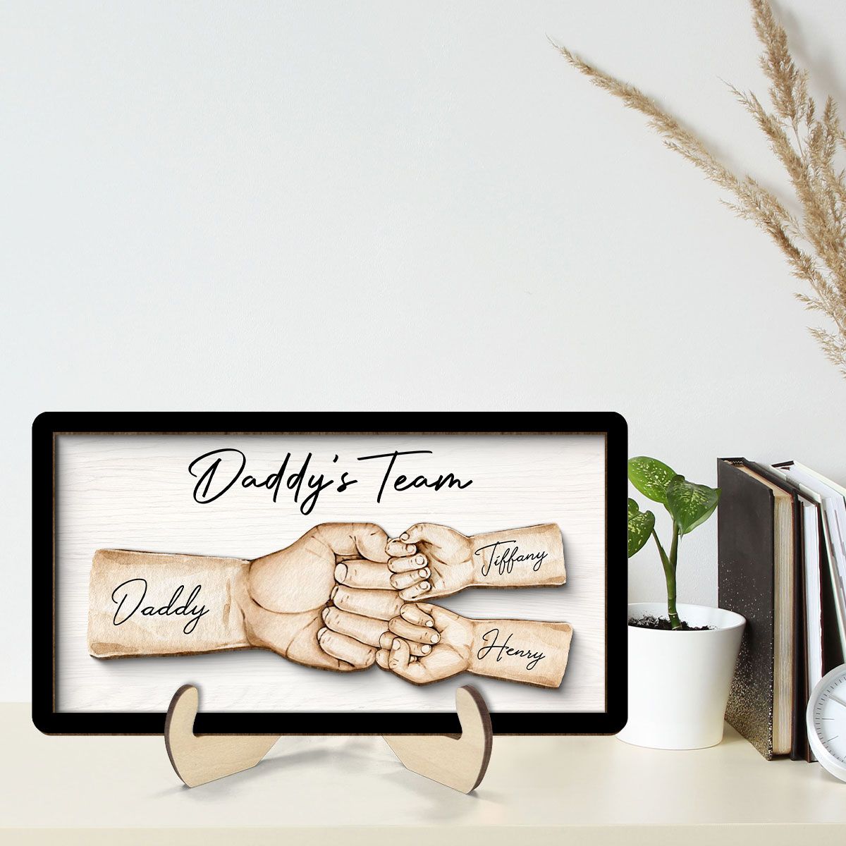 Daddy's Team Fist Bump Personalized 2-Layer Wooden Plaque