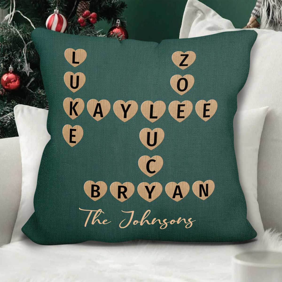 Our Family Unique Names Interwoven Crossword Puzzle Home Decor Personalized Pillow