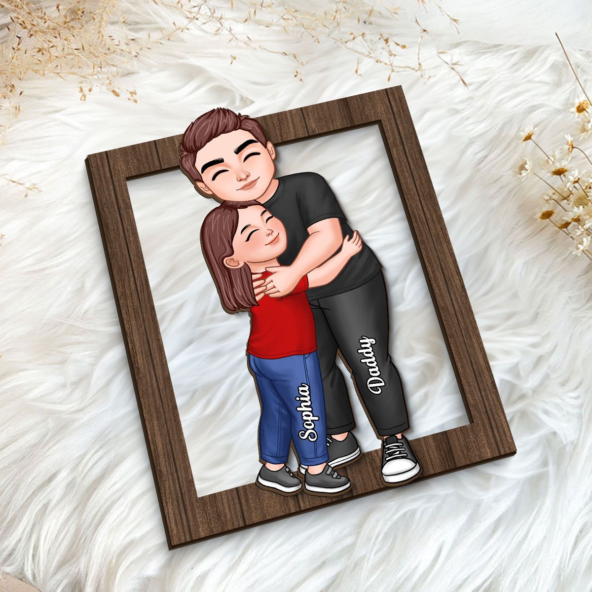 Dad Grandpa Hugging Kid Personalized 2-Layer Wooden Plaque