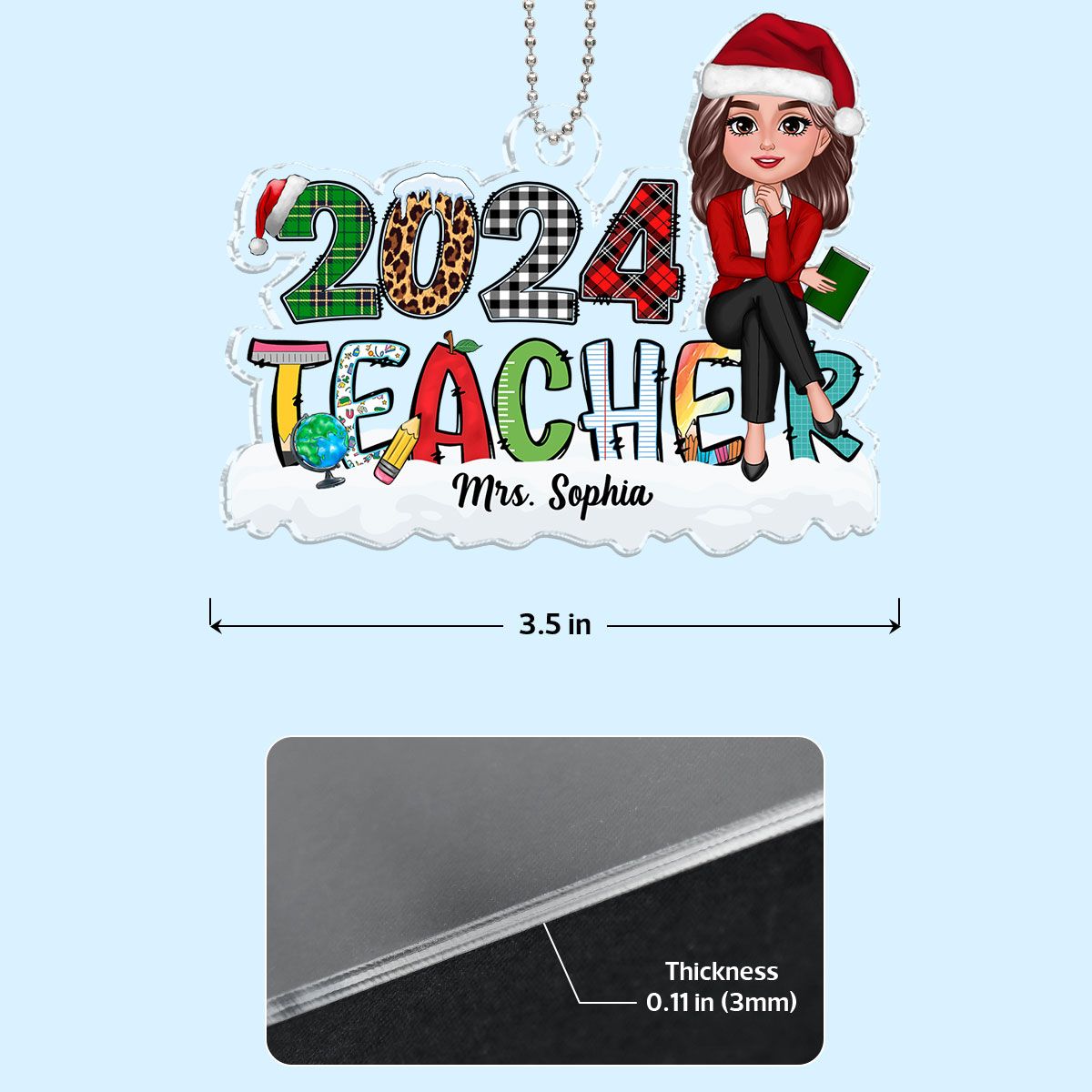 Teacher 2024 Christmas Personalized Acrylic Ornament