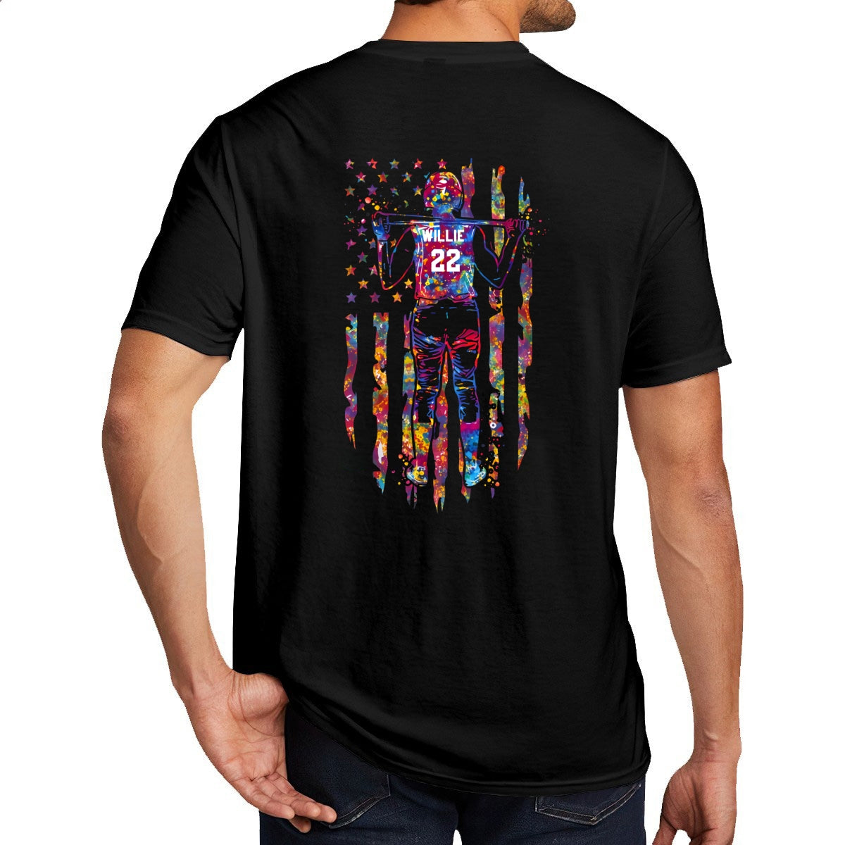 Personalized Colorful Back Printed Shirt, Gift for Softball Lovers