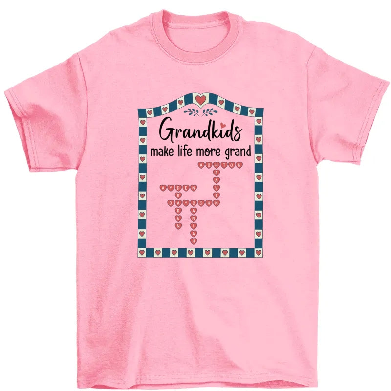 Old School Vintage Grandkids Names Crossword Puzzle Art - Personalized Shirt - Gift For Grandma