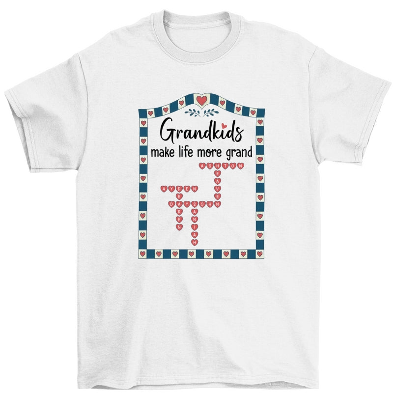 Old School Vintage Grandkids Names Crossword Puzzle Art - Personalized Shirt - Gift For Grandma