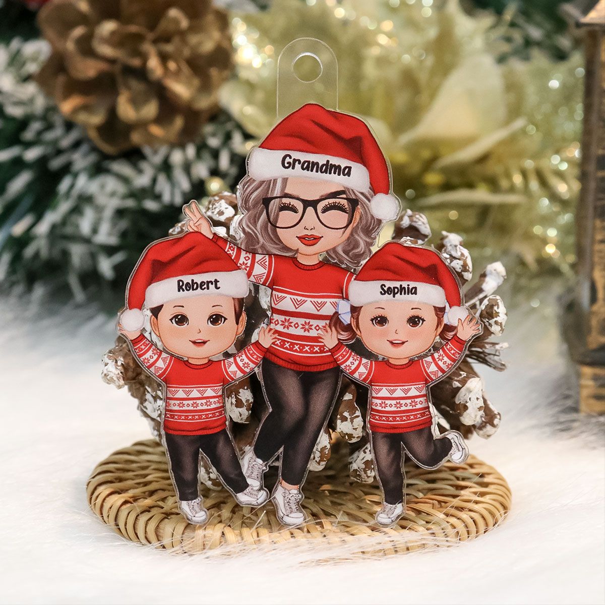 Happy Christmas Grandma Grandkids Personalized Acrylic Ornament, Gift For Granddaughter Grandson [Grandma nickname can be changed