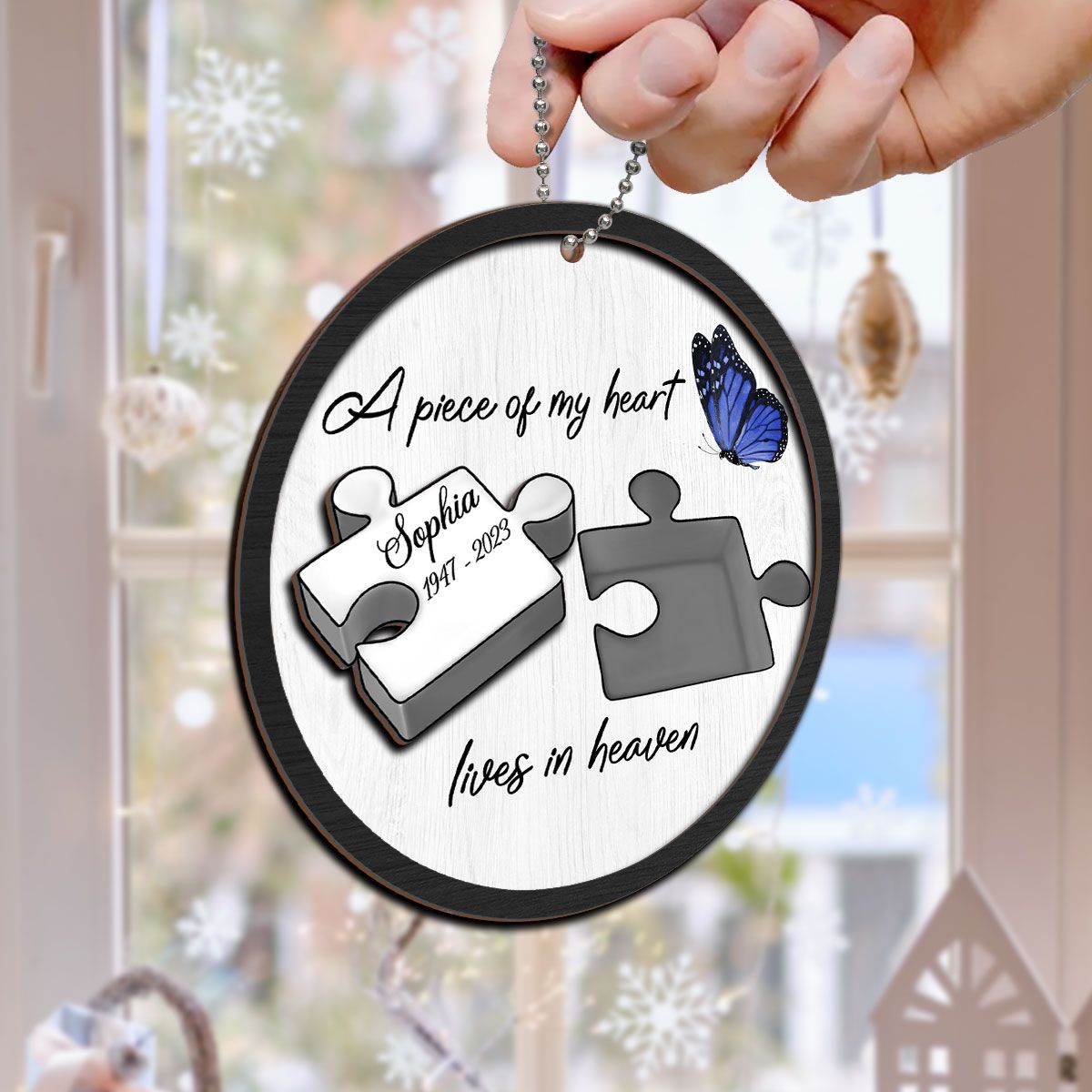 A Piece Of My Heart Lives In Heaven Memorial Personalized Wooden Ornament