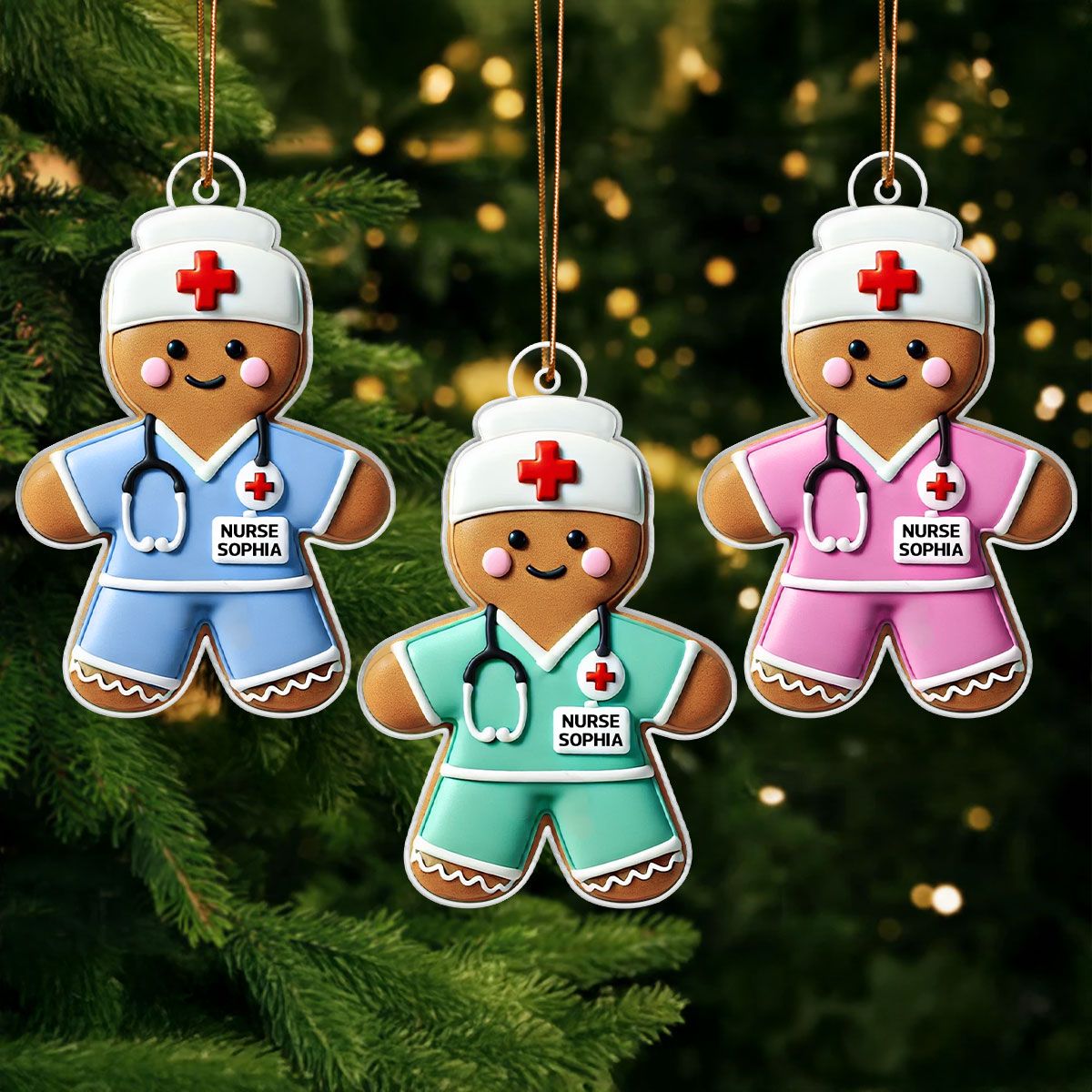 Gingerbread Nurse Personalized Acrylic Ornament, Christmas Gift For Nurses