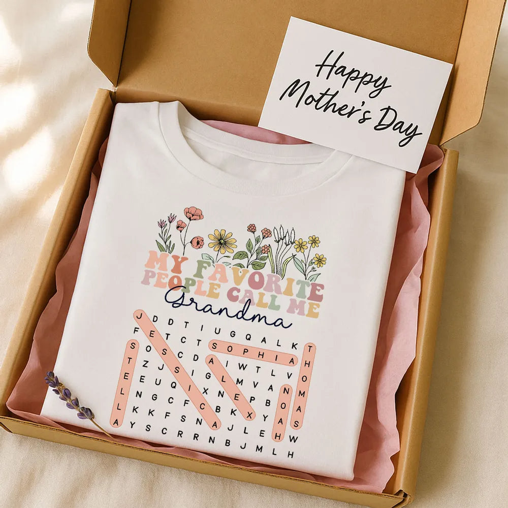 My Favorite People Call Me Grandma Floral Word Search Puzzle - Personalized Shirt - Mother's Day Gift For Grandma Mom