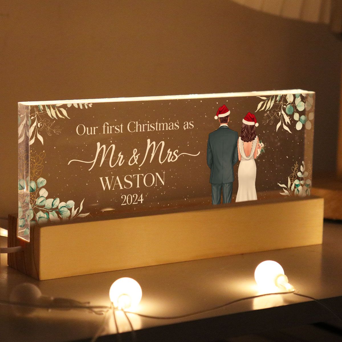 First Christmas As Mr Mrs Personalized Acrylic Block LED Night Light