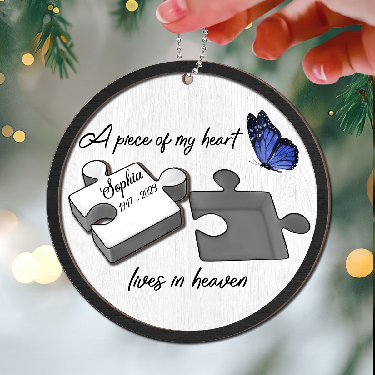 A Piece Of My Heart Lives In Heaven Memorial Personalized Wooden Ornament