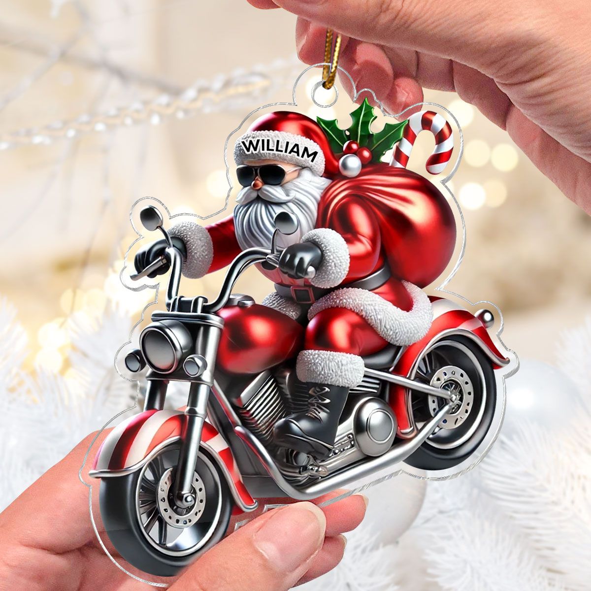 Santa Claus Riding Motorbike Christmas Personalized Acrylic Ornament, Motorcycle, Motocross, Bikers Christmas Gift