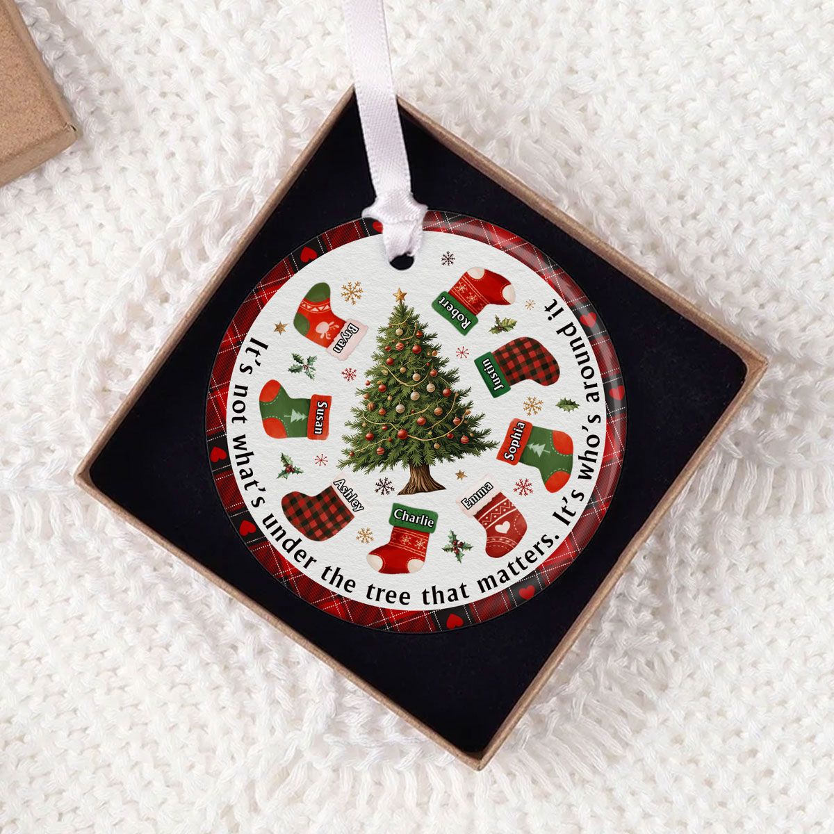 Christmas Family It's Not What's Under The Tree Personalized Circle Ceramic Ornament