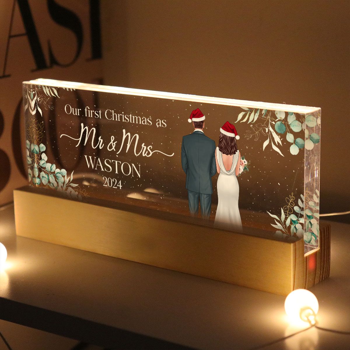 First Christmas As Mr Mrs Personalized Acrylic Block LED Night Light