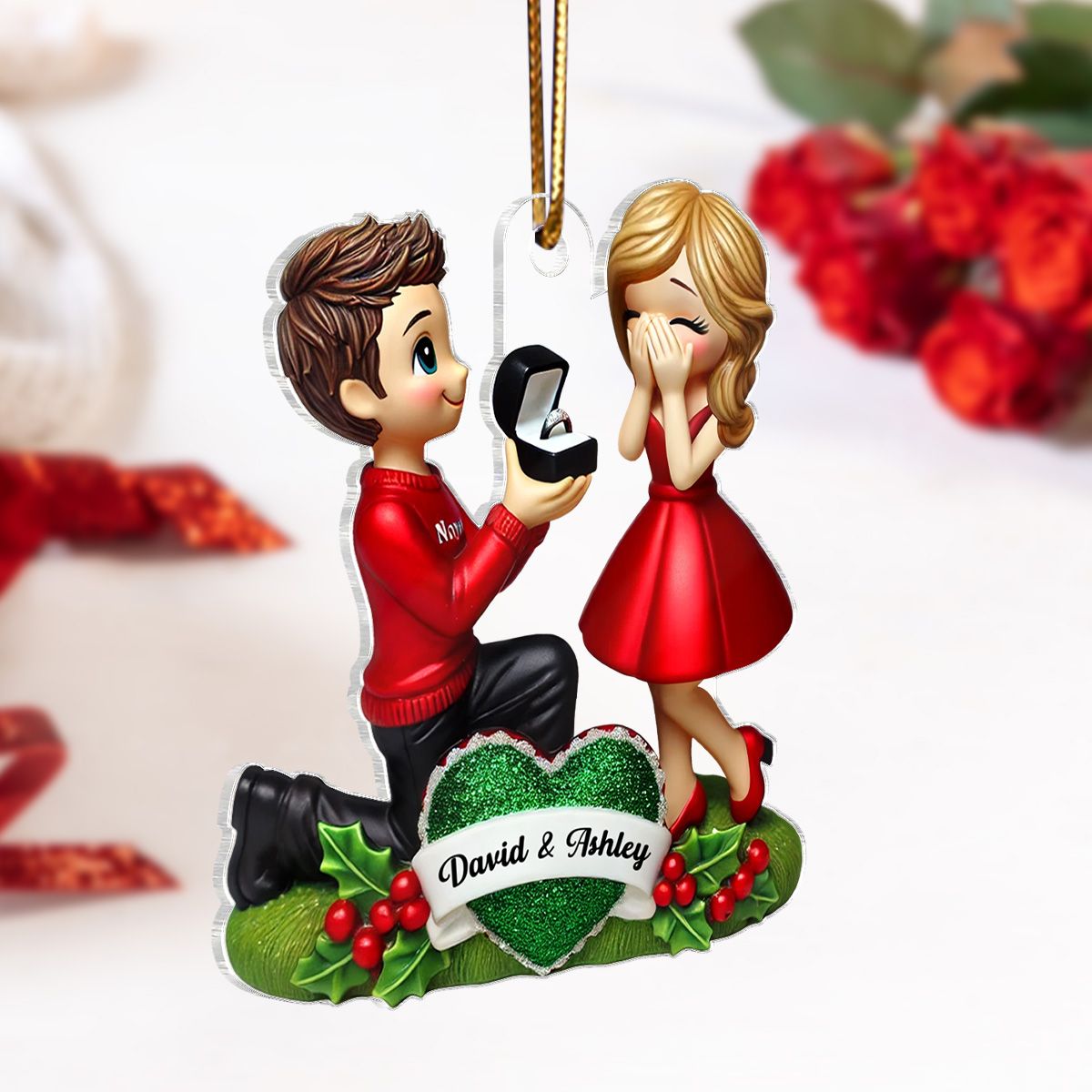 Marriage Proposal 3D Effect Ornament, Personalized Newly Engaged Gift, "She Said Yes!" Ornament, Custom Just Engaged Gifts for Couples