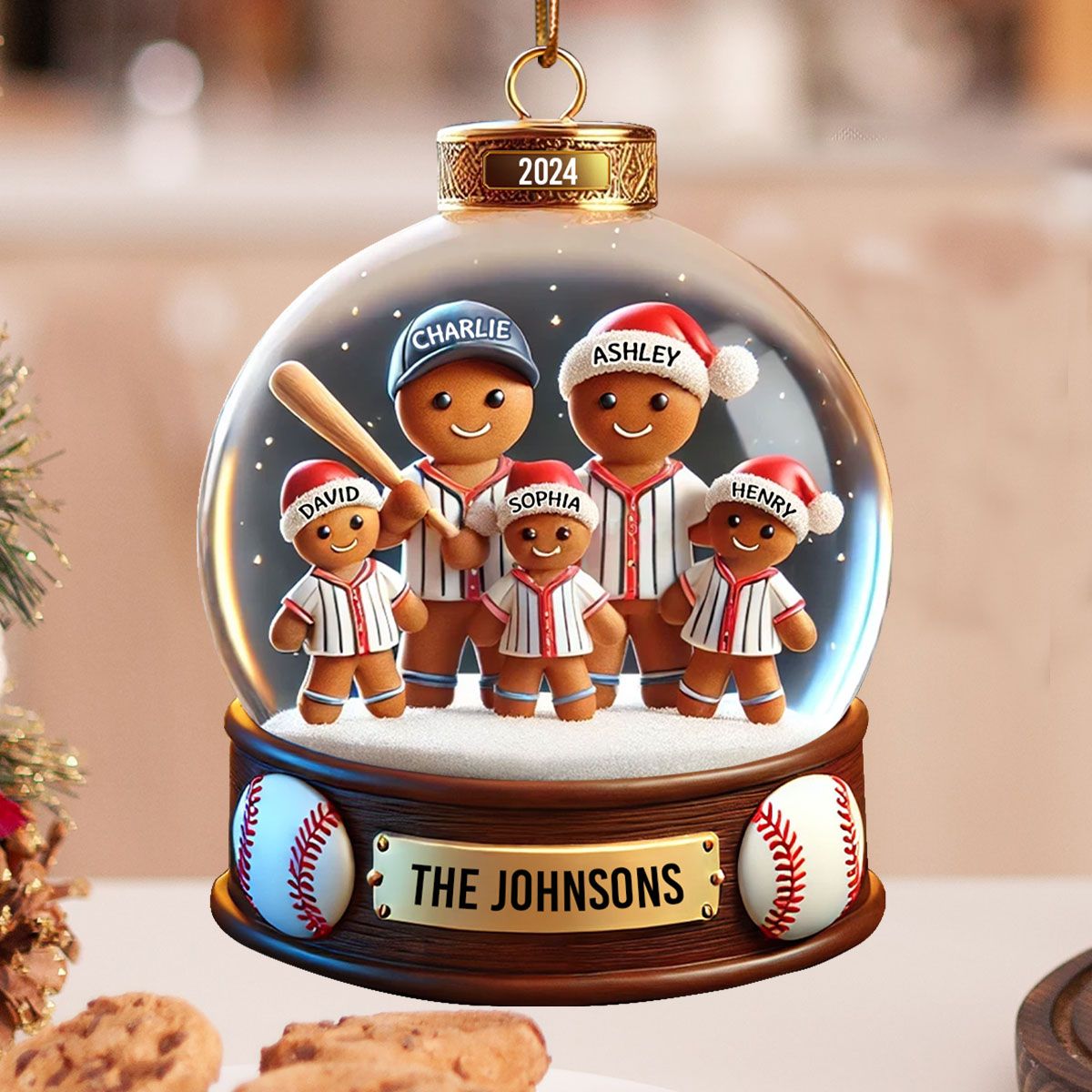 Baseball Gingerbread Family Sport Lover Personalized Acrylic Ornament, Unique 2024 Christmas Gift For Family