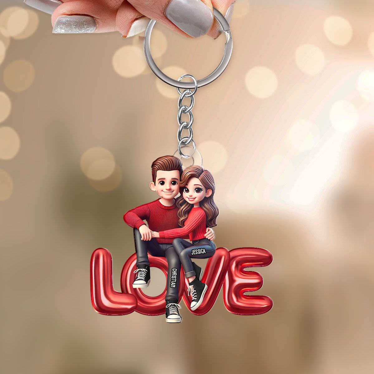 Couple Sitting On LOVE Personalized Acrylic Keychain, Valentine's Day gift, Anniversary Gift for Couples