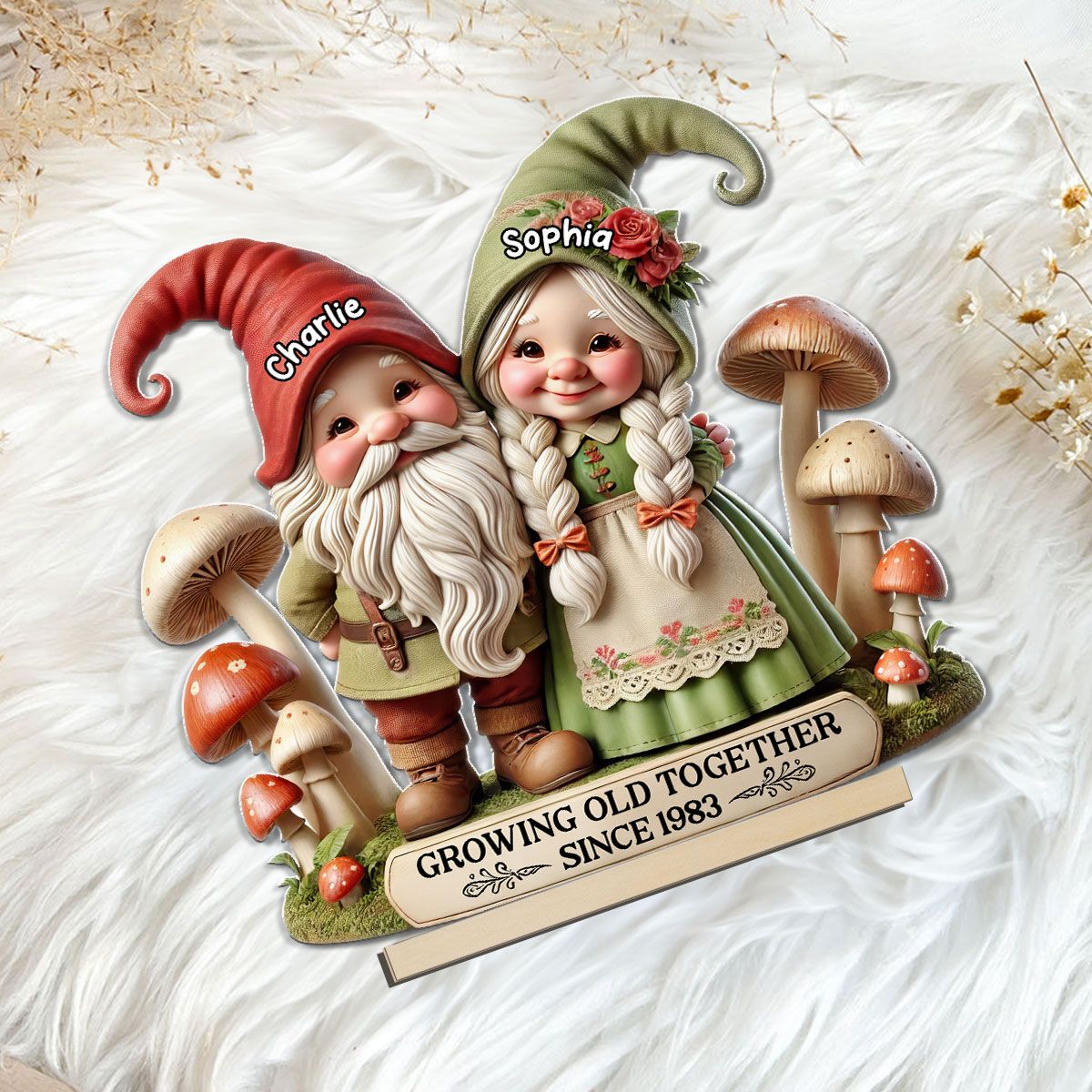 Whimsical Gnome Couple Personalized Standing Wooden Plaque, Heartfelt Valentine's Day Gift For Couple, For Him, For Her, Husband, Wife