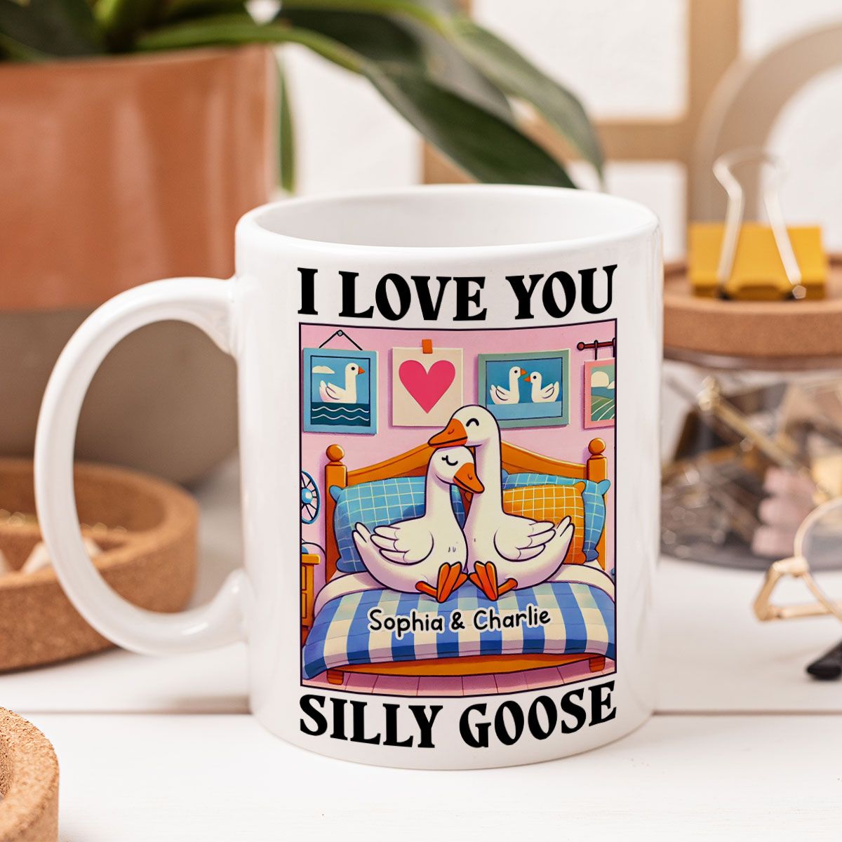 I Love You Silly Goose Cute Romantic Valentine's Day Gift Mug, Cute Ducks Personalized Mug, Girlfriend Boyfriend Gift