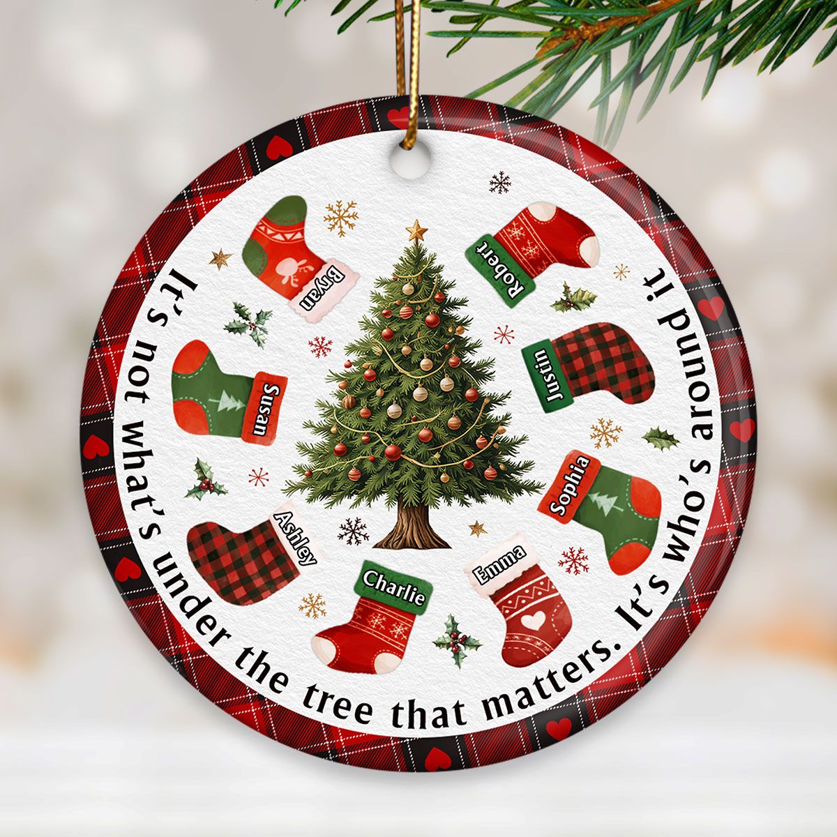 Christmas Family It's Not What's Under The Tree Personalized Circle Ceramic Ornament