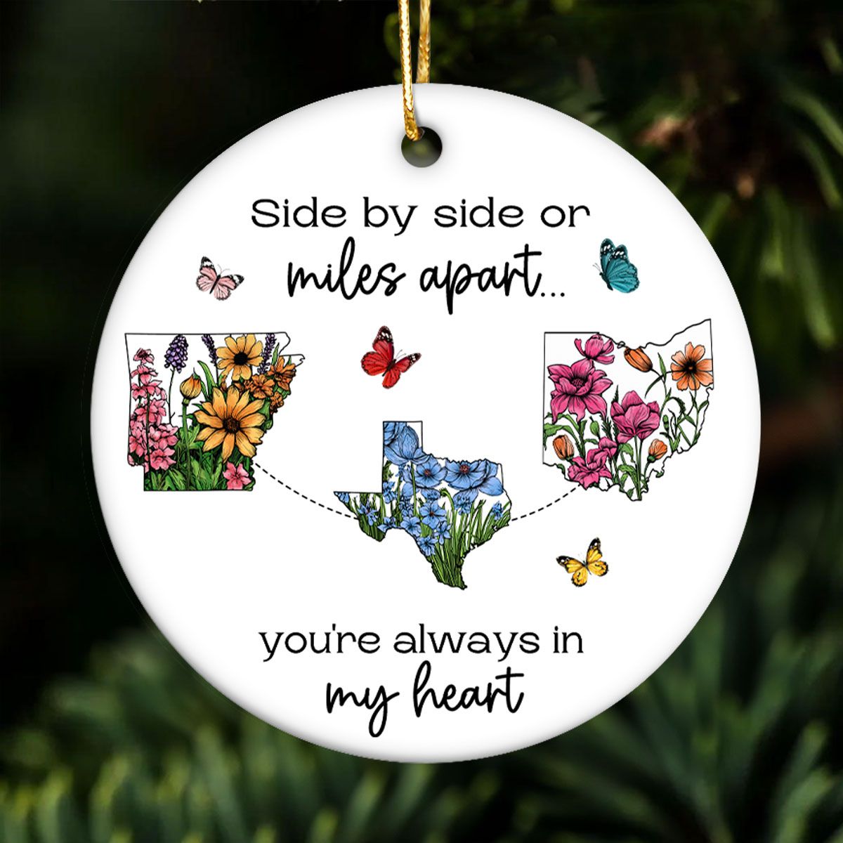 Miles Don't Matter Beautiful Wildflower State Map Long Distance Personalized Ceramic Ornament