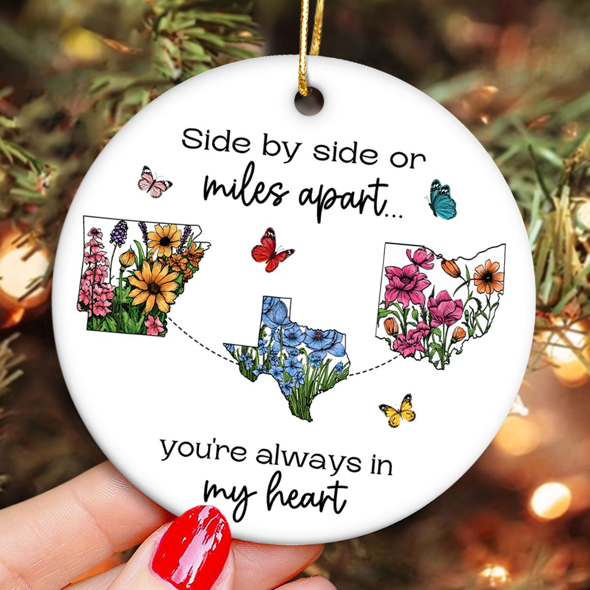 Miles Don't Matter Beautiful Wildflower State Map Long Distance Personalized Ceramic Ornament