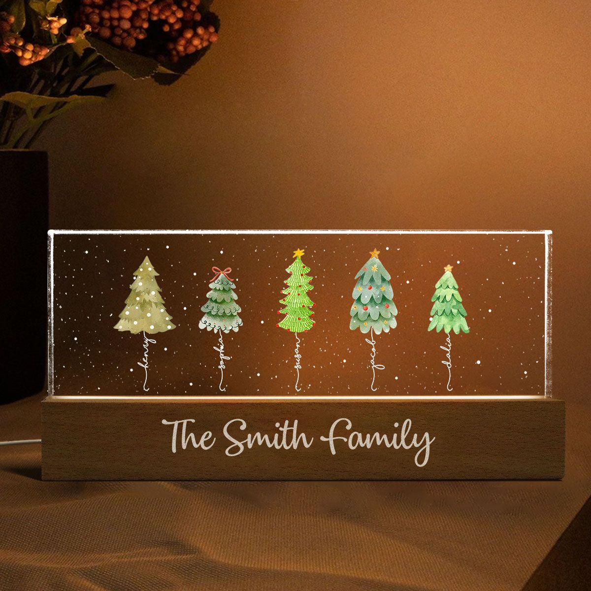 Christmas Tree Family Names Personalized Acrylic Block LED Night Light