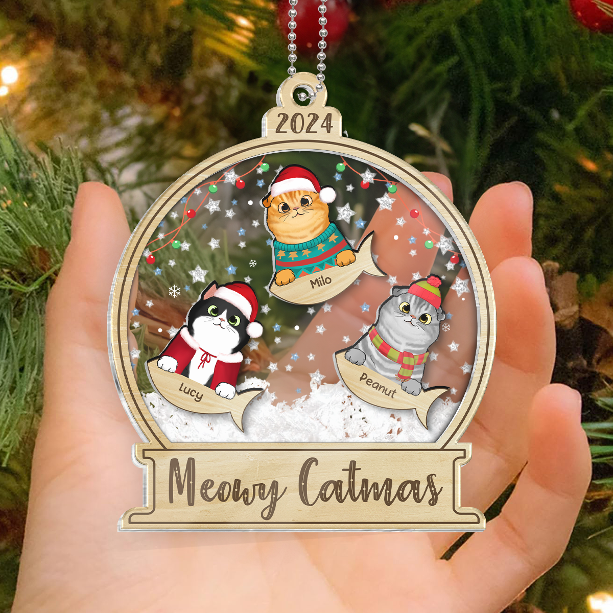 Meowy Catmas Personalized Shaker Ornament, Christmas Gift For Cat Lovers