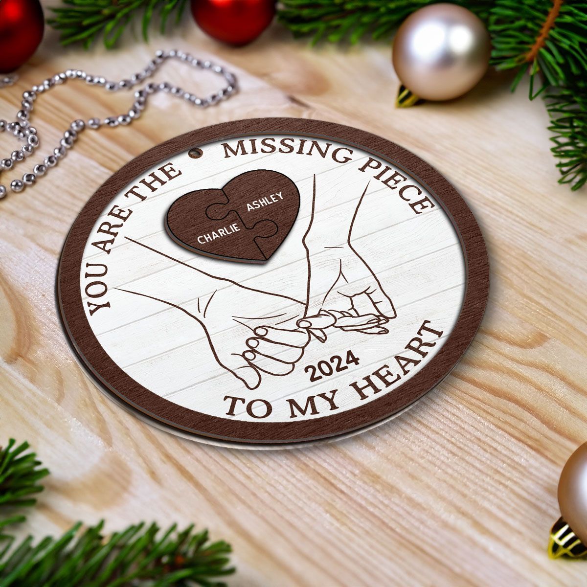 You're My Missing Piece Hand In Hand Couple Christmas Personalized 2-Layer Wooden Ornament, Christmas Gift For Him, For Her