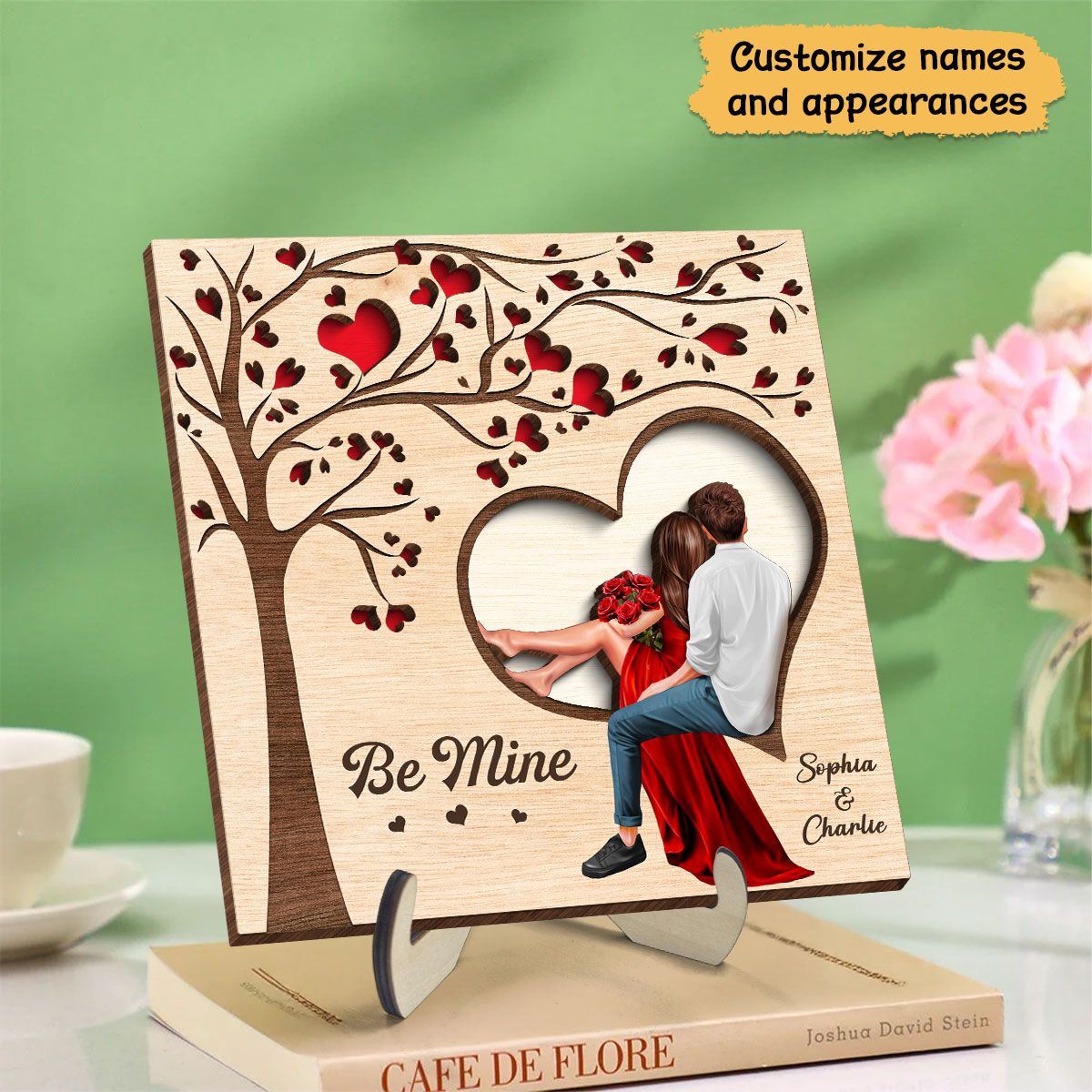 Couple Heart Tree Engraved Personalized 2-Layer Wooden Plaque, Valentine‘s Day Gift, Anniversary Gift For Him, For Her