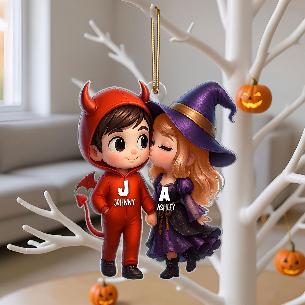 Cute Cartoon Halloween Couple Personalized Acrylic Ornament,Halloween Tree Decoration