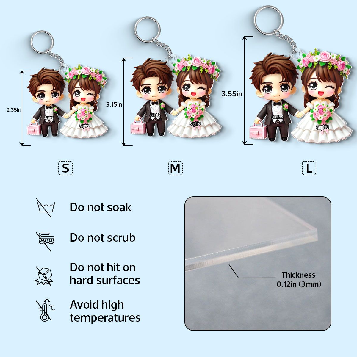 Wedding Cartoon Chibi Couple Personalized Acrylic Keychain, Gift for him, Gift for her