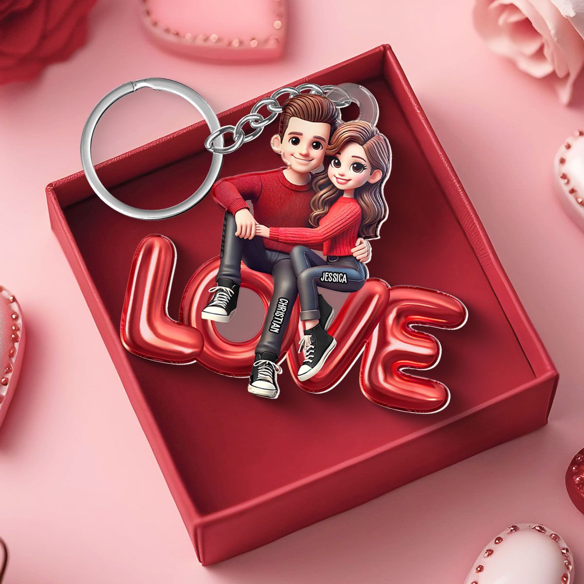 Couple Sitting On LOVE Personalized Acrylic Keychain, Valentine's Day gift, Anniversary Gift for Couples