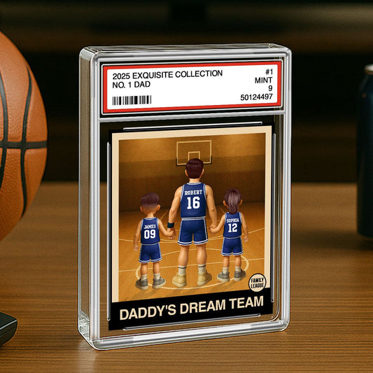 Basketball No. 1 Dad Man & Kids Trading Card Style Personalized Acrylic Block Plaque