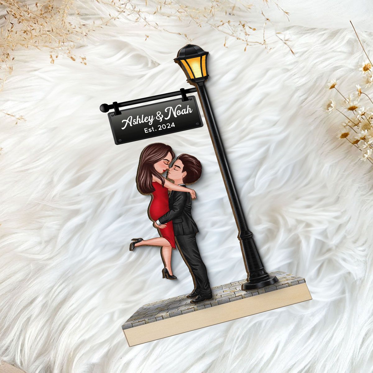 Couple Kissing Under Lamp Post Personalized 2-Layer Standing Wooden Plaque, Heartfelt Gift For Couple, For Him, For Her, Boyfriend, Girlfriend, Husband, Wife