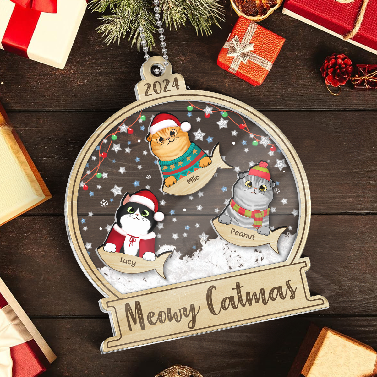 Meowy Catmas Personalized Shaker Ornament, Christmas Gift For Cat Lovers