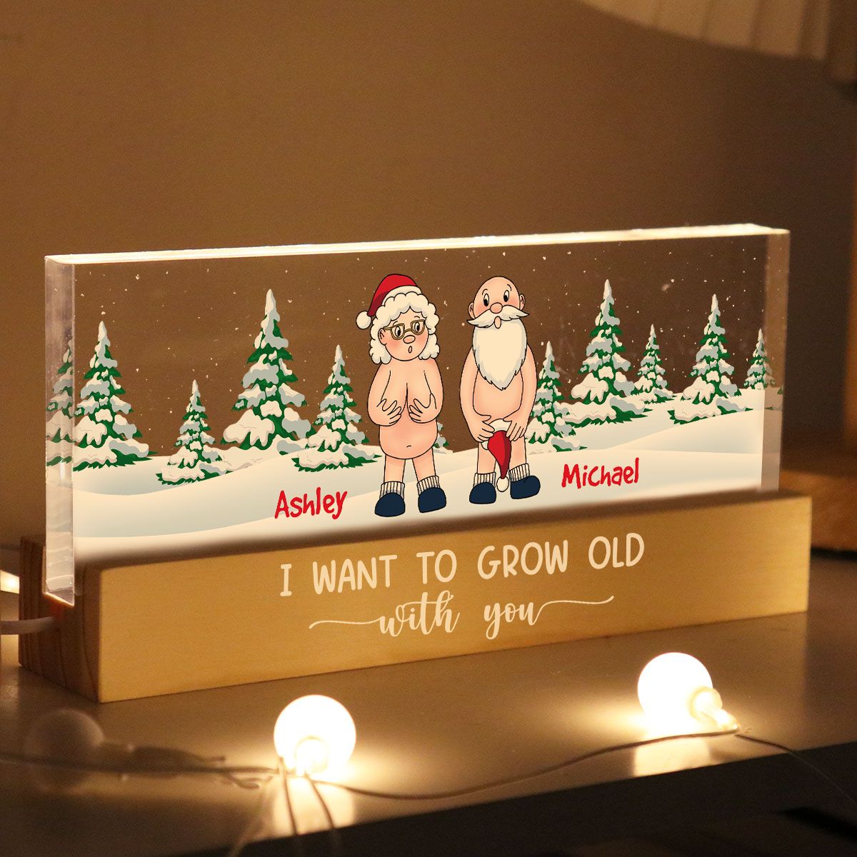 I Want To Grow Old With You Funny Christmas Couple Personalized Acrylic Block LED Night Light