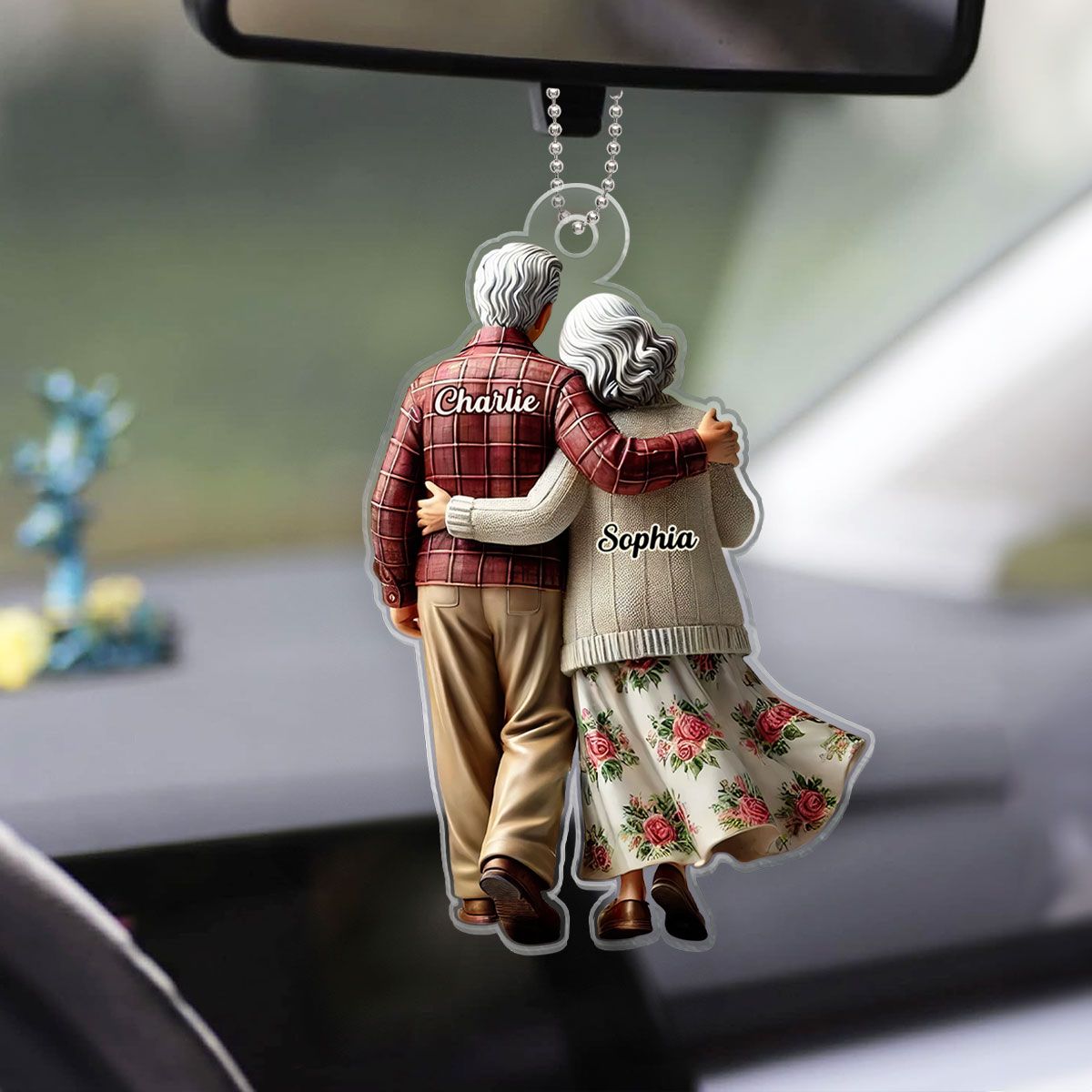 Old Couple Walking Together Personalized Car Hanger Ornament, Heartfelt Gift For Couple, For Him, For Her, Husband, Wife