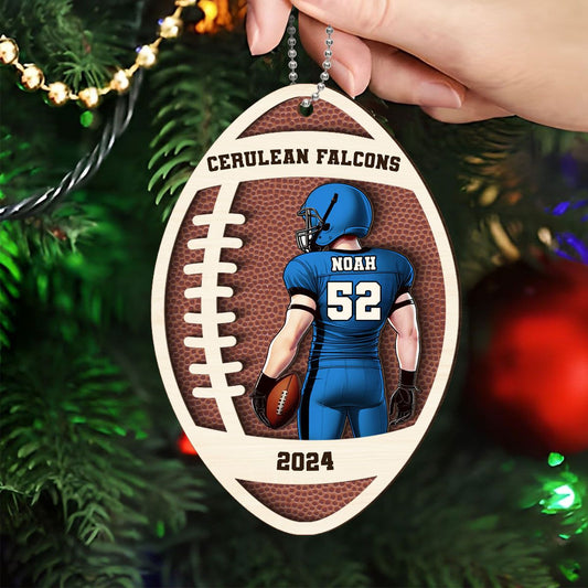 Personalized Football Ornament, 2 Layered Wooden Sports Ornament with Name and Custom Text