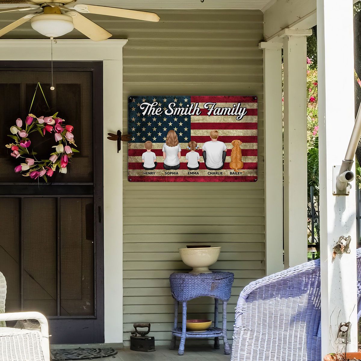 Nation Flag Family Sitting Personalized Metal Sign