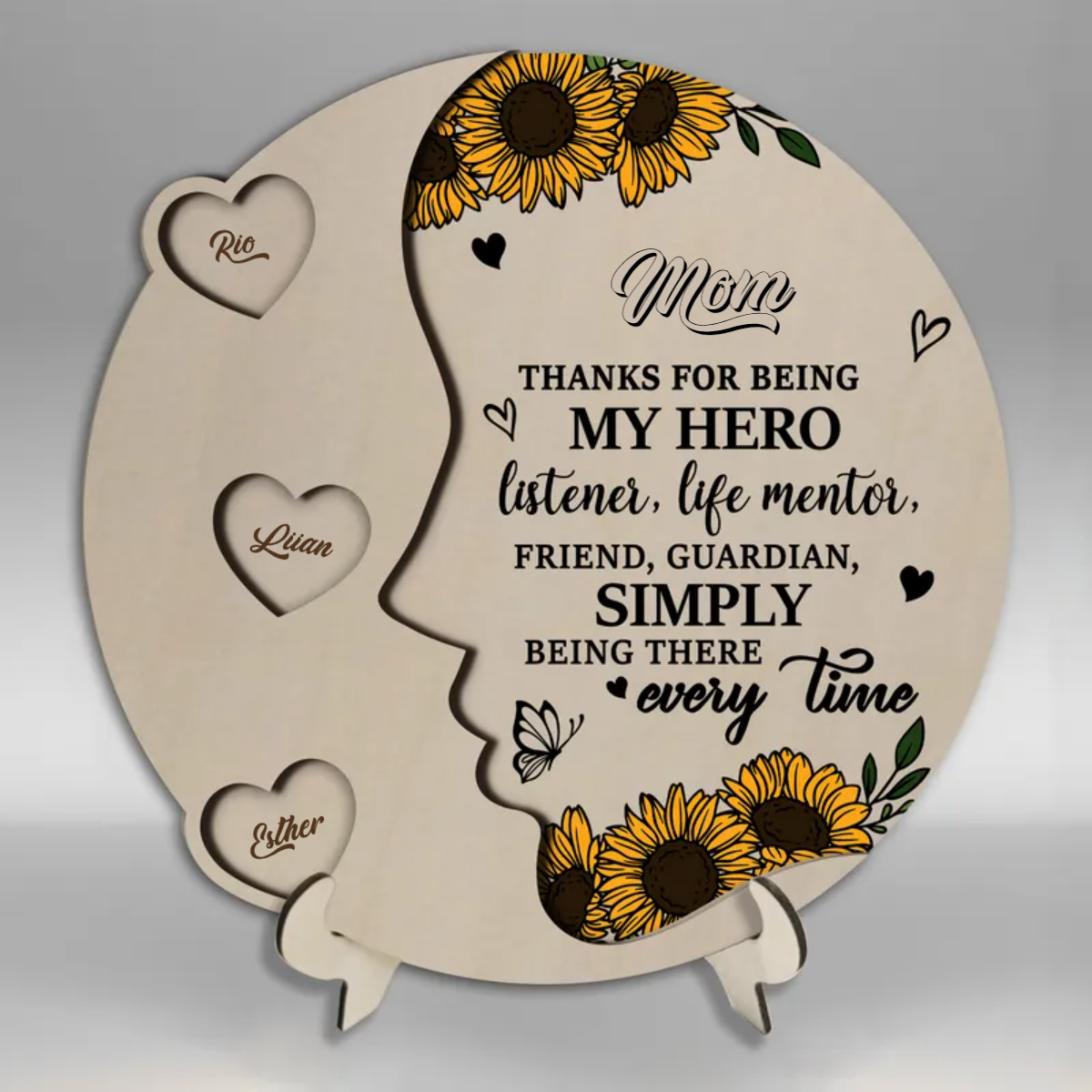 Thanks for Being My Hero Personalized Mom Face Sign 2-Layered Wooden Plaque