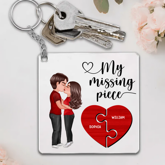 My Missing Piece Doll Couple Hugging Kissing Heart Piece Personalized Acrylic Keychain