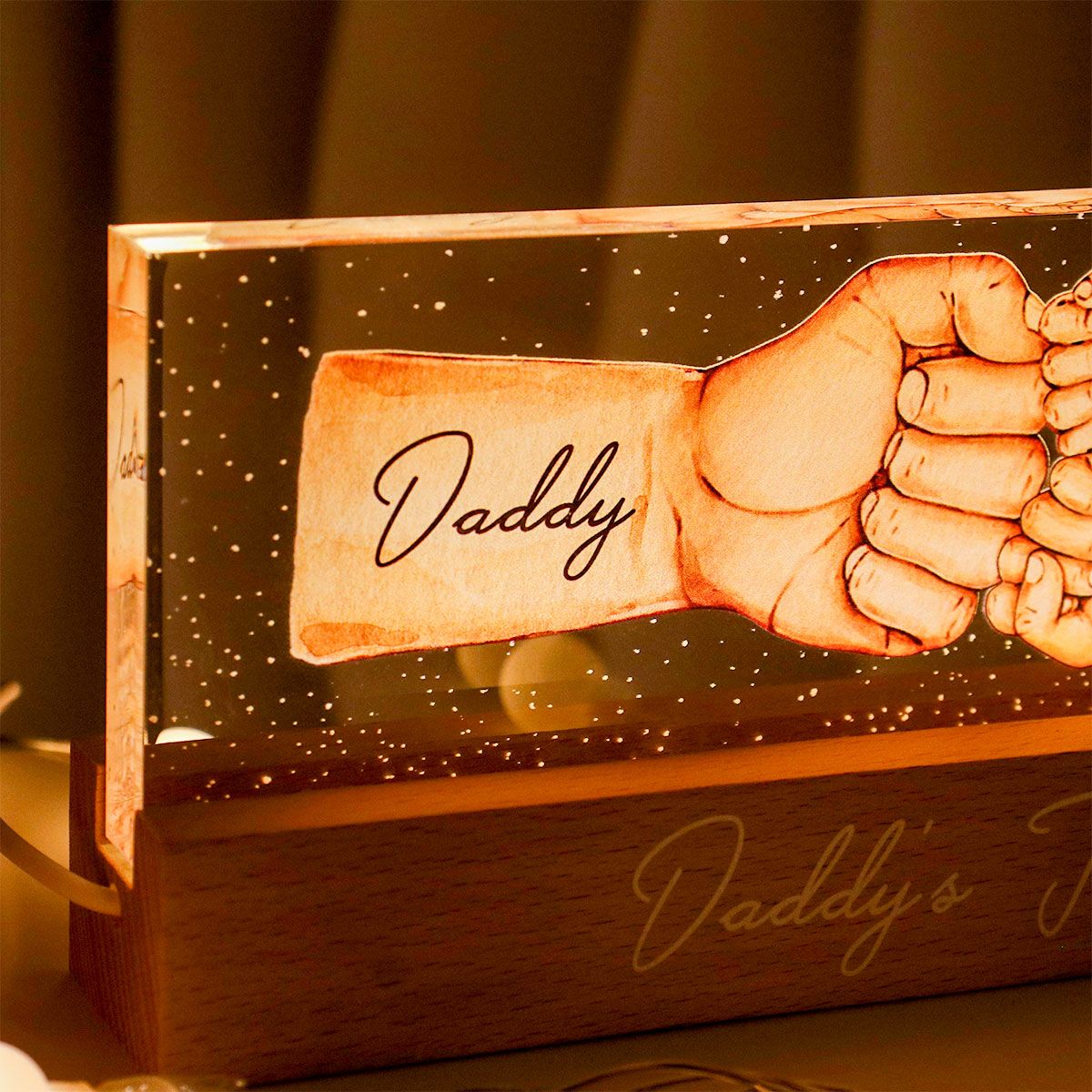 Daddy's Team Fist Bump Personalized Acrylic LED Night Light, Father's Day Gift For Dad, For Grandpa, For Husband