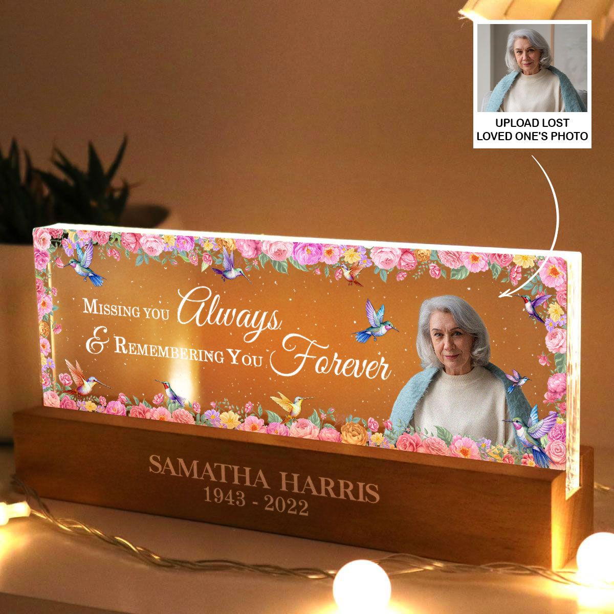 Missing You Always Remembering You Forever Personalized Acrylic Block LED Night Light, Memorial Gift, Sympathy Gift for Loss of Loved One