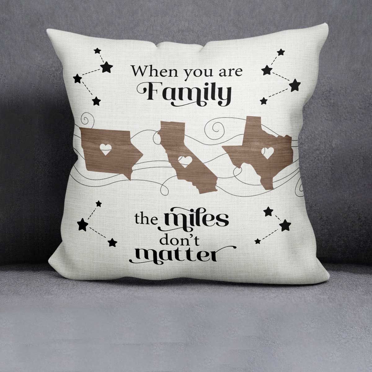 Long Distance Family Friends Siblings Sisters Besties Personalized Pillow, Togetherness Christmas Gift