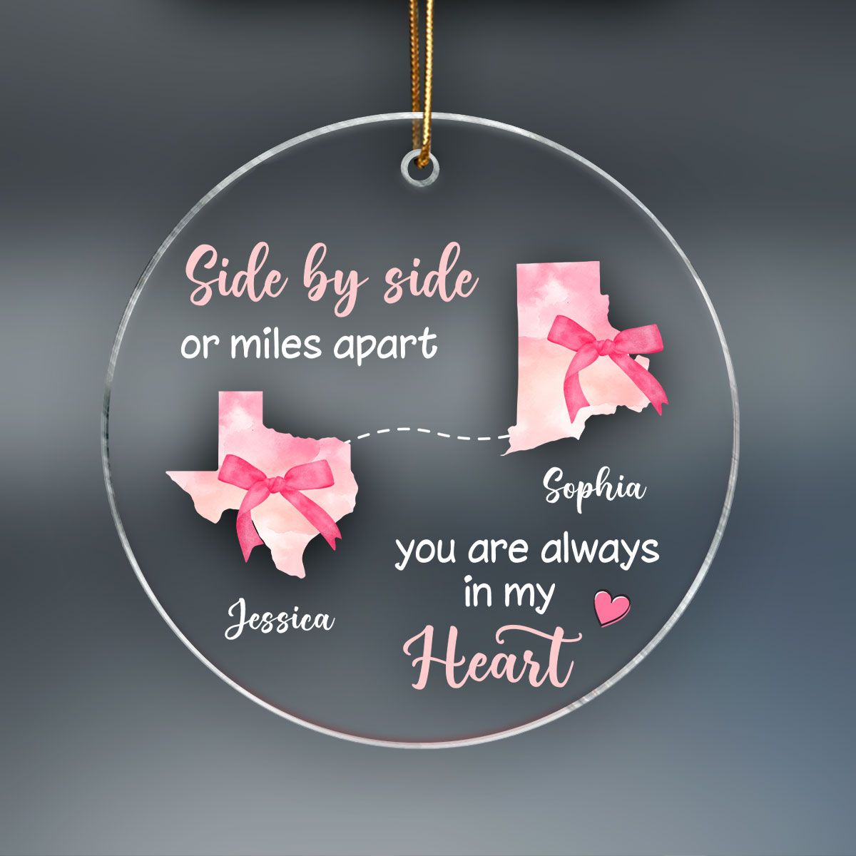 Long Distance Coquette State Map Best Friend Besties Moving Away Gift Personalized Acrylic Ornament