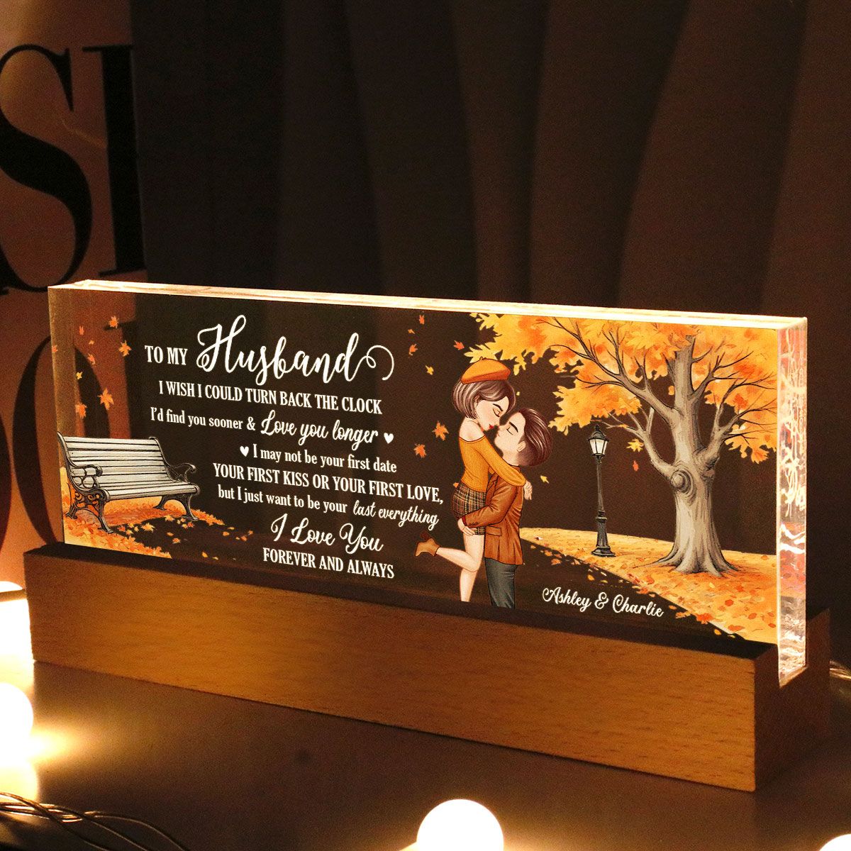 Wish I Could Turn Back The Clock Fall Season Couple Personalized Acrylic LED Night Light, Gift For Him, Gift For Her