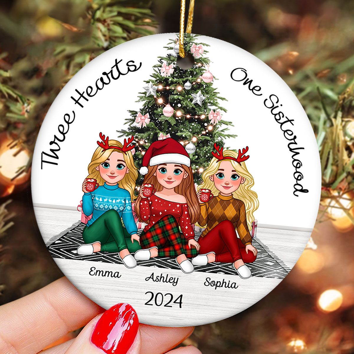 Sisterhood Animated Besties Christmas Personalized Ceramic Ornament