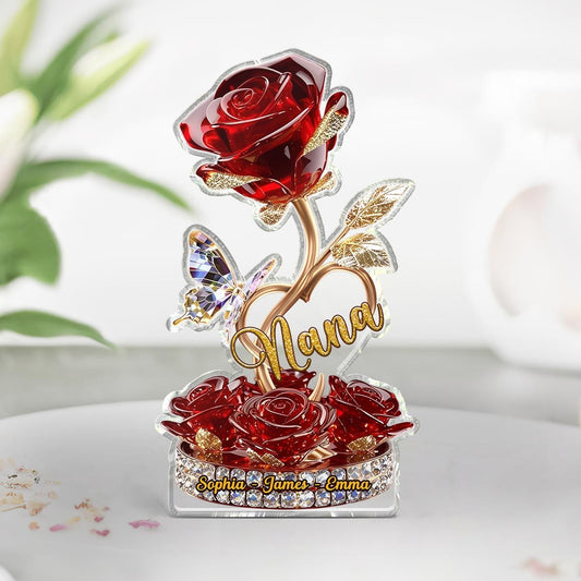 Beautiful Rose For Grandma Mom Realistic 3D Effect Personalized Flat Acrylic Block Plaque