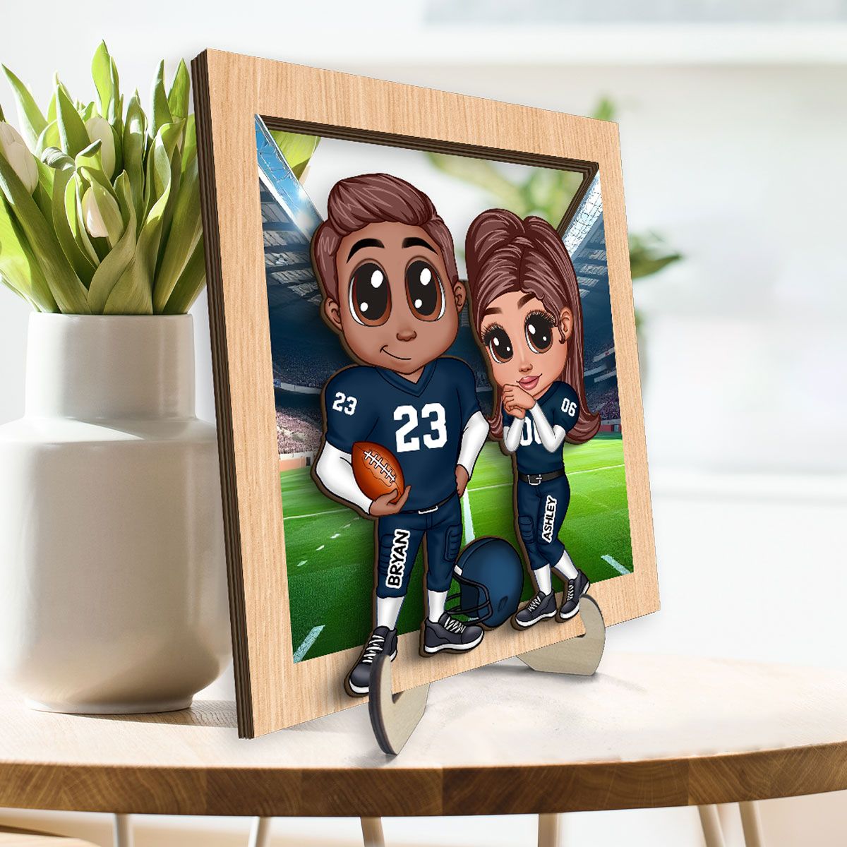 American Football Couple Y2K Style At Field Personalized 2-Layer Wooden Plaque, Valentine's Day Gift for Couples