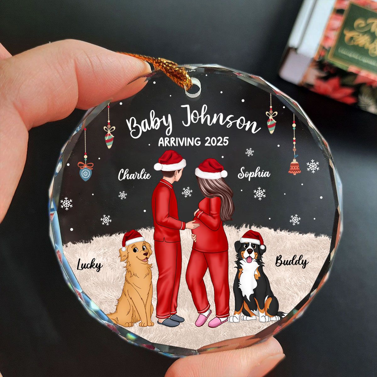 Personalized Pregnancy Ornament, Expecting Family Christmas Personalized Circle Glass Ornament, New Mom Christmas Gift